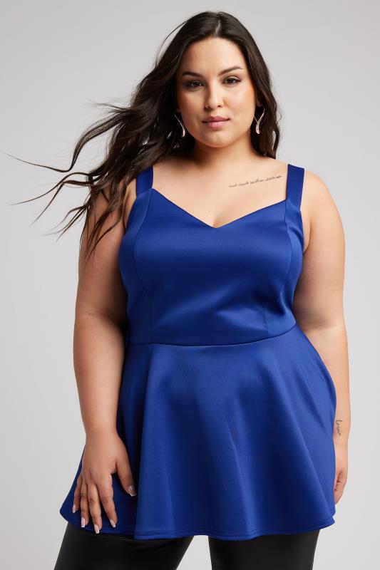YOURS LONDON Plus Size Blue Bow Back Peplum Top | Yours Clothing 2