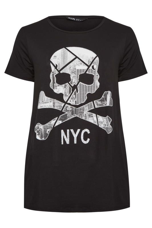 YOURS Curve Plus Size Black NYC Skull Print T-Shirt | Yours Clothing  6