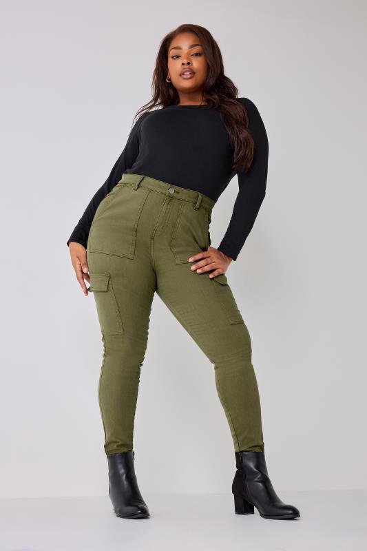 YOURS Curve Plus Size Khaki Green Cargo AVA Jeans | Yours Clothing  4