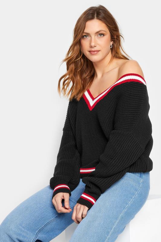 LTS Tall Women's Black & Red V-Neck Knitted Jumper | Long Tall Sally 2