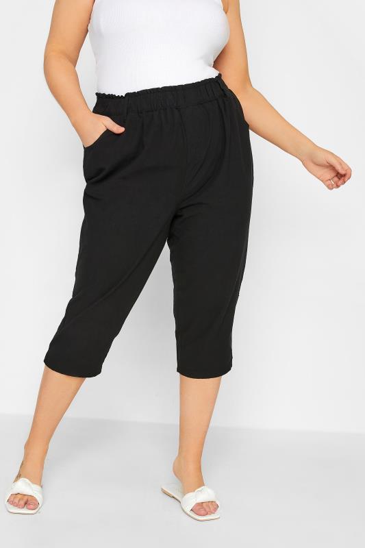  Grande Taille YOURS Curve Black Cool Cotton Cropped Joggers