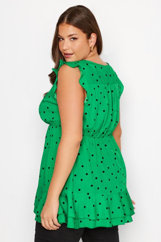 Plus Size Green Polka Dot Print Frill Sleeve Smock Top | Yours Clothing 3