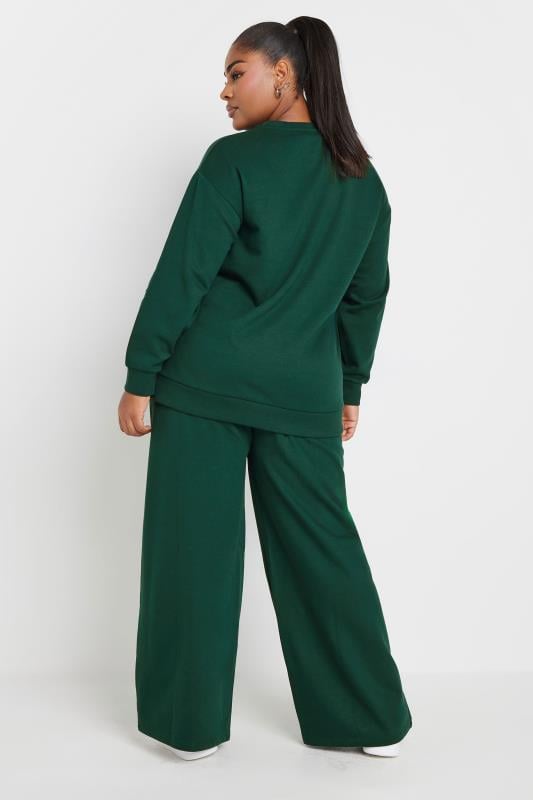 YOURS Plus Size Forest Green Sweatshirt & Wide Leg Jogger Co-Ord Set | Yours Clothing 3