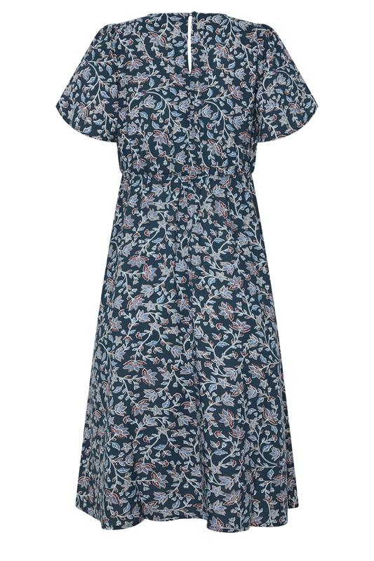 M&Co Petite Blue Floral Print Tulip Sleeve Dress | M&Co 6