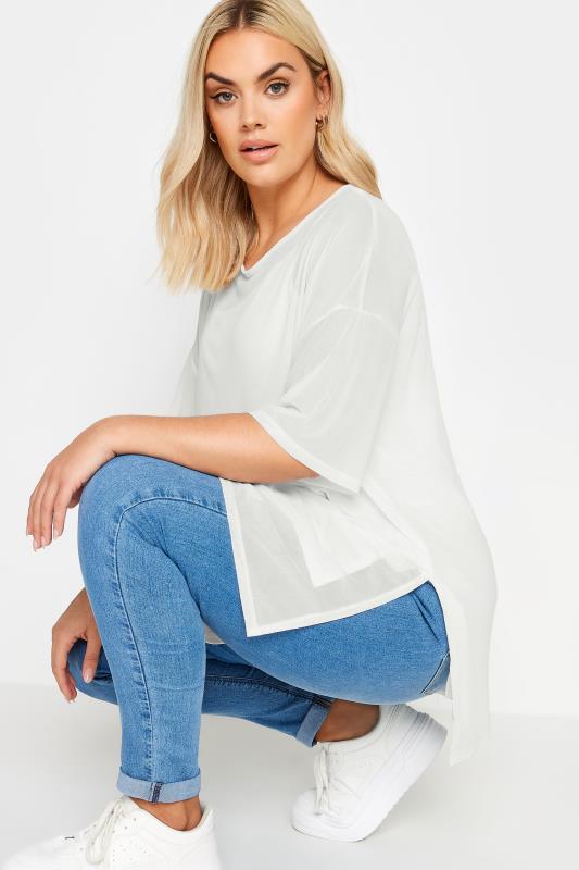 YOURS Plus Size White Oversized Mesh Top | Yours Clothing 4