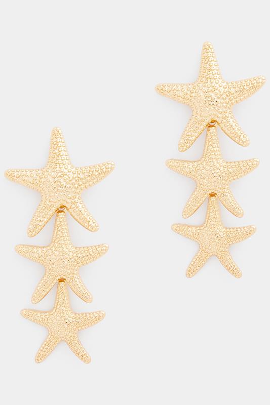  Pendientes colgantes con estrella de mar en tono dorado