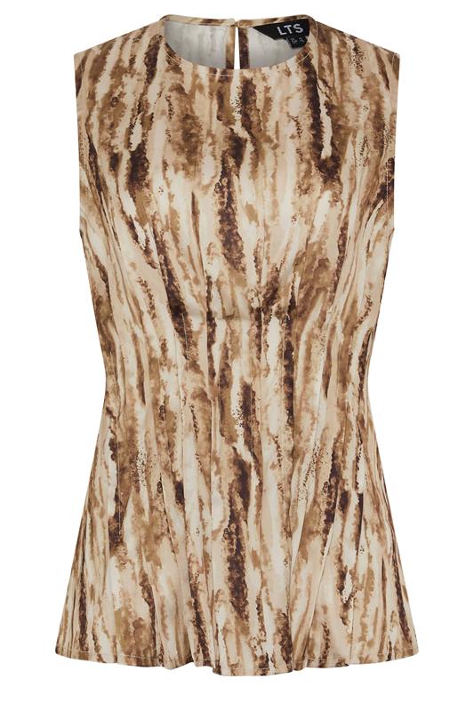 LTS Tall Chocolate Brown Abstract Print Satin Pleated Vest Top | Long Tall Sally  5