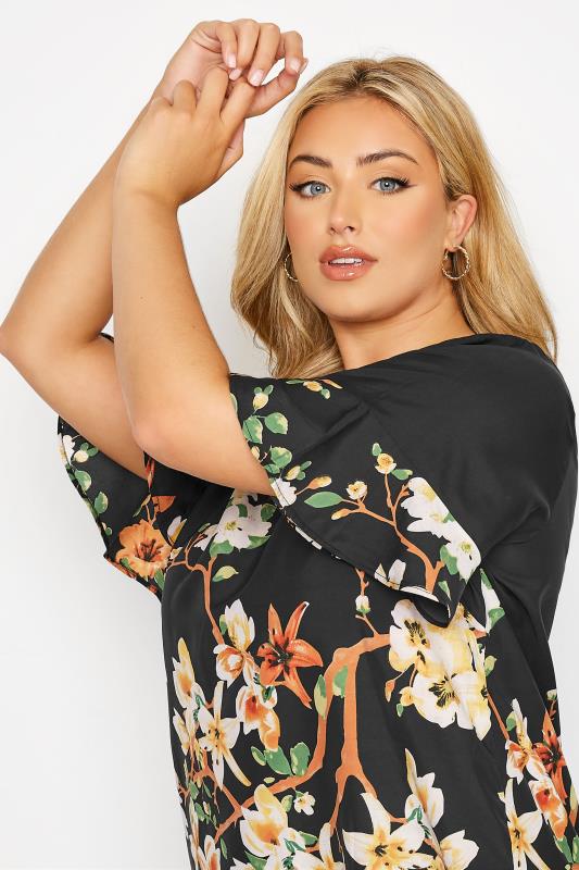 Curve Black Floral Frill Sleeve Top 4