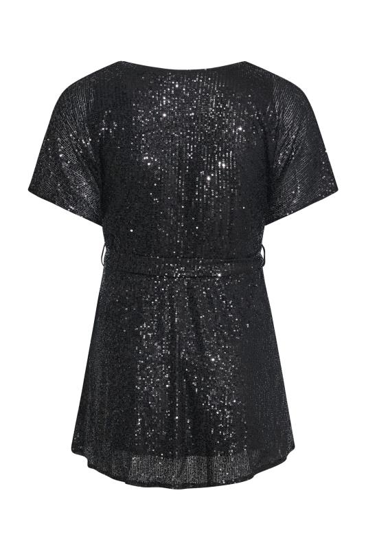 YOURS LONDON Plus Size Black Sequin Embellished Wrap Top | Yours Clothing 7