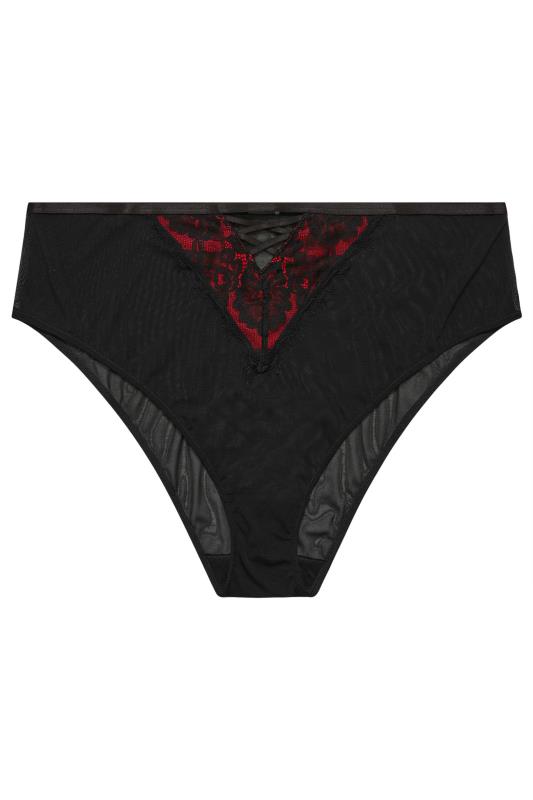 YOURS Plus Size Black & Red Lace Strap Detail Front Briefs | Yours Clothing 4