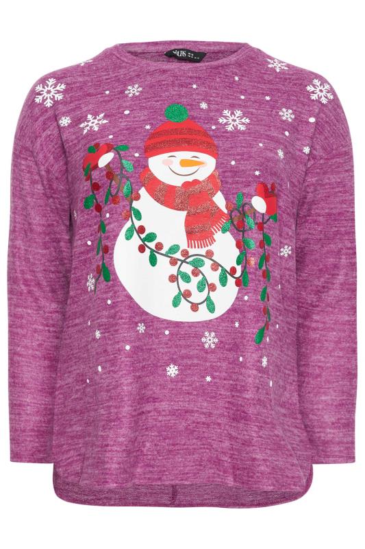 YOURS Plus Size Purple Snowman Print Soft Touch Christmas Jumper | Yours Clothing 5