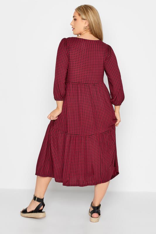 Plus Size Wine Red Check Tiered Midaxi Dress | Yours Clothing 3