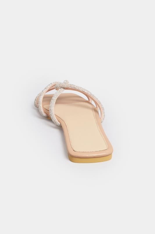 PixieGirl Nude Diamante Strap Mule Sandals In Standard Fit | PixieGirl 4
