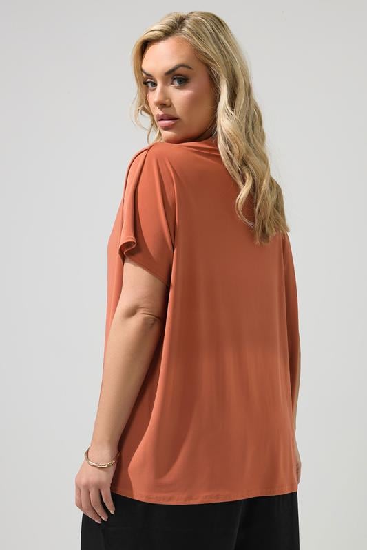 YOURS LONDON Plus Size Rust Orange Drape Shoulder Top | Yours Clothing 2