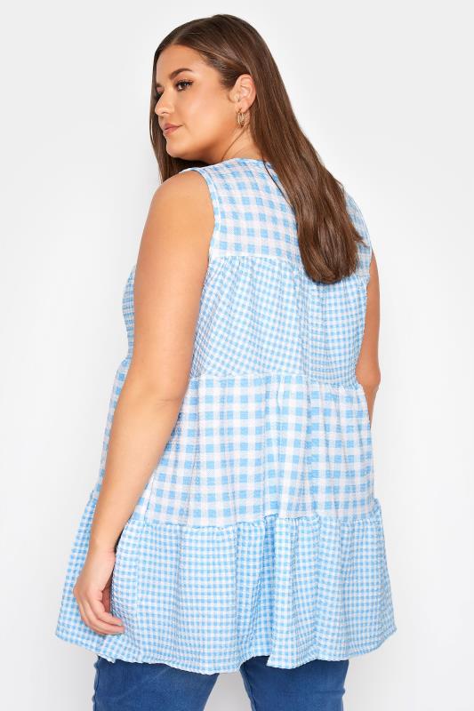LIMITED COLLECTION Curve Blue Contrast Gingham Tiered Vest Top 3