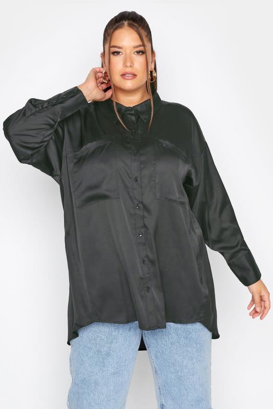 LIMITED COLLECTION Curve Black Satin Shirt 1