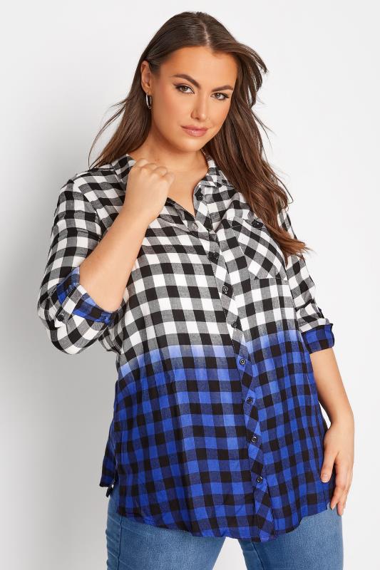 Blue Ombre Check Boyfriend Shirt | Yours Clothing 4