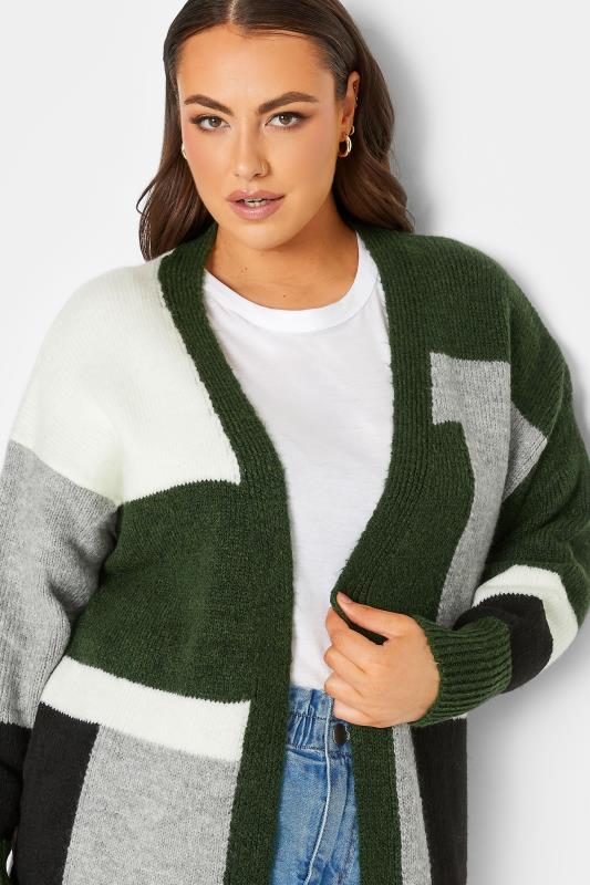 YOURS LUXURY Plus Size Green Colourblock Cardigan | Yours Clothing  1