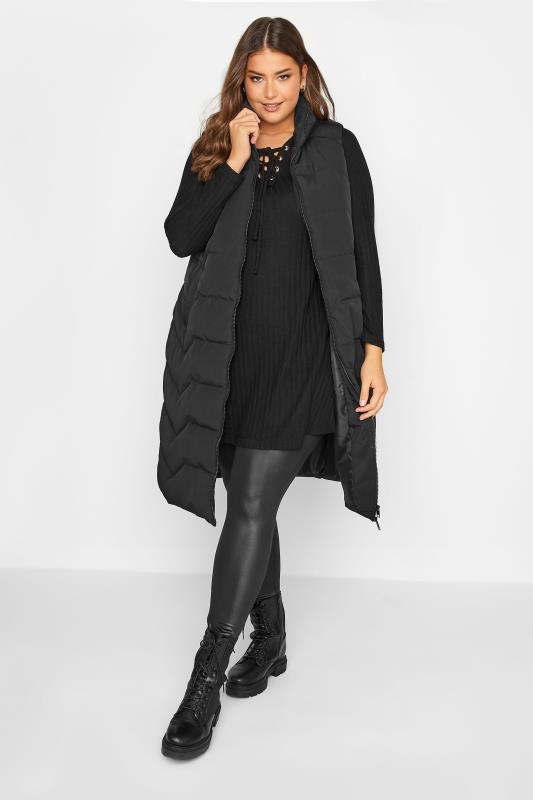 Plus Size Black Eyelet Tie Detail Soft Touch Top | Yours Clothing 2
