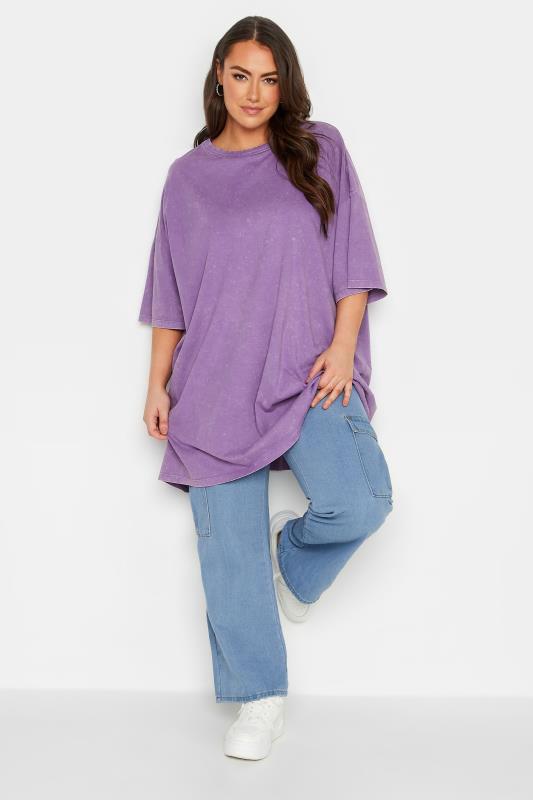 YOURS Plus Size Curve Purple Acid Wash Tunic T-Shirt | Yours Clothing  2