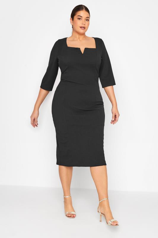 Tall Women's LTS Black Notch Neck Midi Dress | Long Tall Sally 2