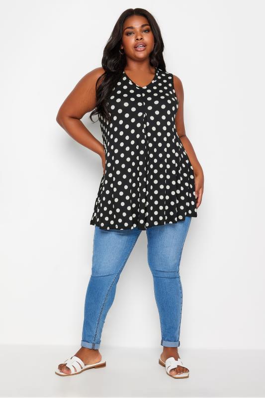 YOURS Plus Size Black Dot Print Swing Vest Top | Yours Clothing 2