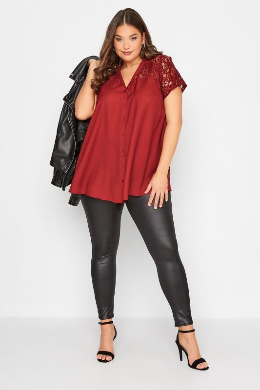 LIMITED COLLECTION Curve Wine Red Lace Insert Blouse 2