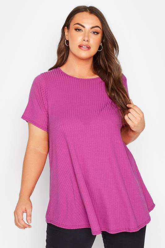 LIMITED COLLECTION Curve Dark Pink Ribbed Swing Top 1
