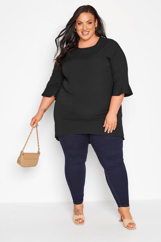 YOURS LONDON Black Flute Sleeve Tunic Top | Yours Clothing 2