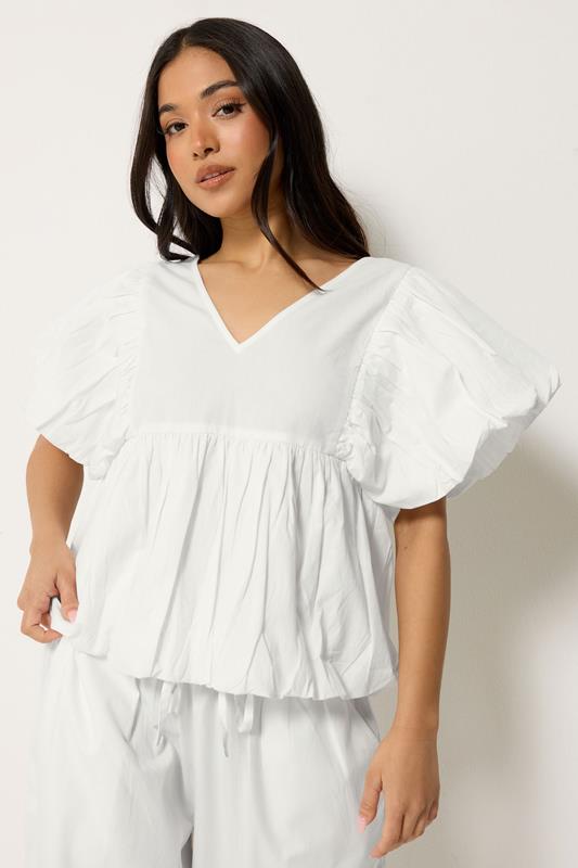  PixieGirl Petite White Cotton Puff Sleeve Top