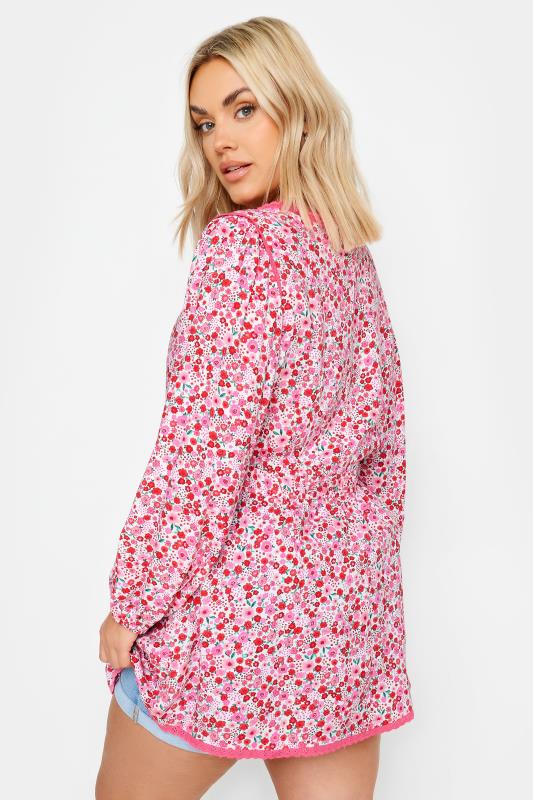 YOURS Plus Size Pink Ditsy Floral Print Smock Top | Yours Clothing 3