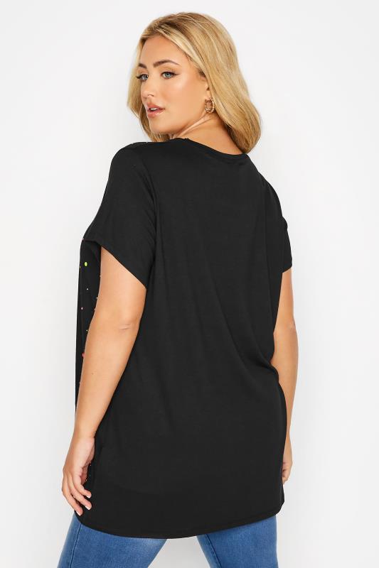 Plus Size Black Embellished Short Sleeve T-Shirt | Yours Clothing  4