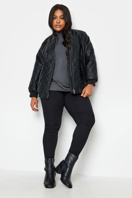 YOURS Plus Size Charcoal Grey Long Sleeve Turtle Neck Top | Yours Clothing 2