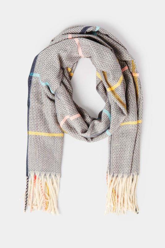 Plus Size  Yours Light Grey Check Tassel Scarf