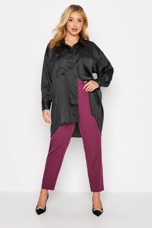 Plus Size Dark Pink High Waisted Tapered Trousers | Yours Clothing 2
