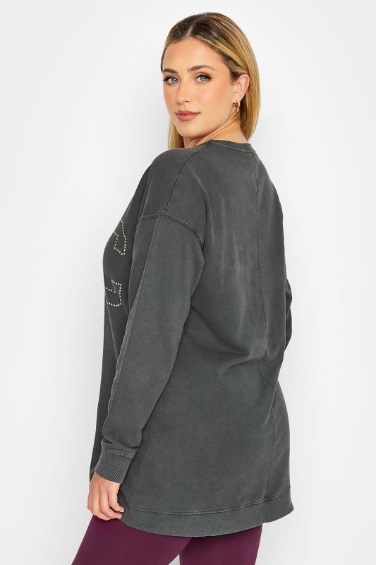 YOURS LUXURY Plus Size Grey Acid Wash 'NYC' Stud Embellished Sweatshirt | Yours Clothing 4