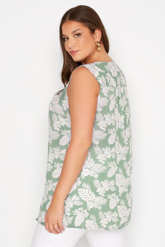 Plus Size Sage Green Leaf Print Swing Vest Top | Yours Clothing 3