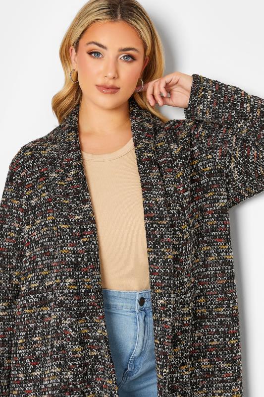 Curve Plus Size Black & Yellow Textured Cardigan | Yours Clothing  2