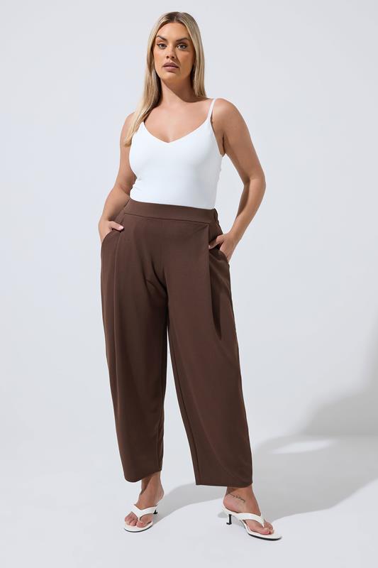  LIMITED COLLECTION Curve Chocolate Brown Pleated Barrel Leg Trousers