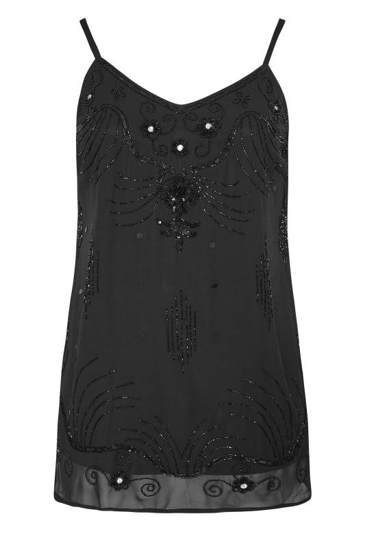 Plus Size LUXE Black Floral Sequin Hand Embellished Cami Top | Yours Clothing 6