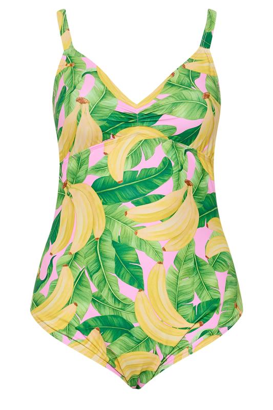 LIMITED COLLECTION Plus Size Pink Tropical Leaf & Banana Print Swimsuit | Yours Clothing 7