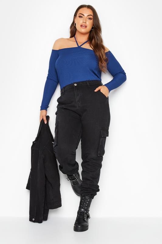 LIMITED COLLECTION Plus Size Blue Tie Neck Cold Shoulder Top | Yours Clothing 2