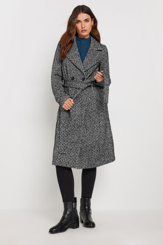 LTS Tall Grey Woven Herringbone Wrap Midi Coat | Long Tall Sally 2