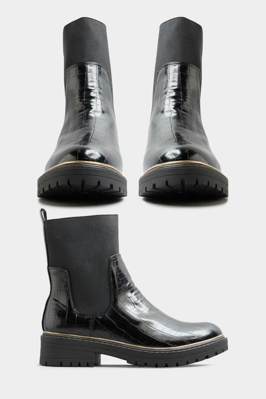 LIMITED COLLECTION Black Croc Leather Look Ankle Boots In Standard D Fit 2