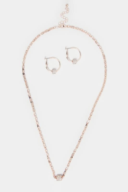 2 PACK Rose Gold Tone Diamante Barrel Necklace & Earring Set | Yours Clothing 2