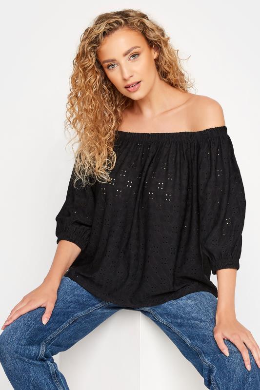 Tall  LTS Tall Black Broderie Anglaise Bardot Top