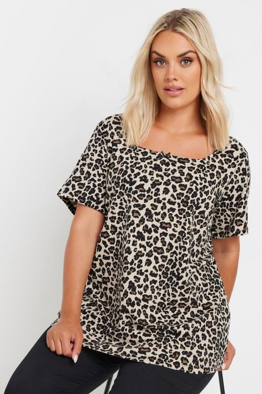  YOURS Curve Natural Brown Leopard Print Bow Top