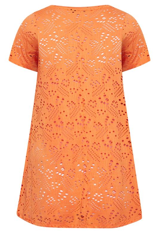 YOURS Curve Plus Size Orange Broderie Anglaise Swing V-Neck T-Shirt | Yours Clothing  7