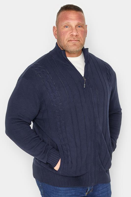 KAM Big & Tall Navy Blue Cable Knit Cardigan | BadRhino 1