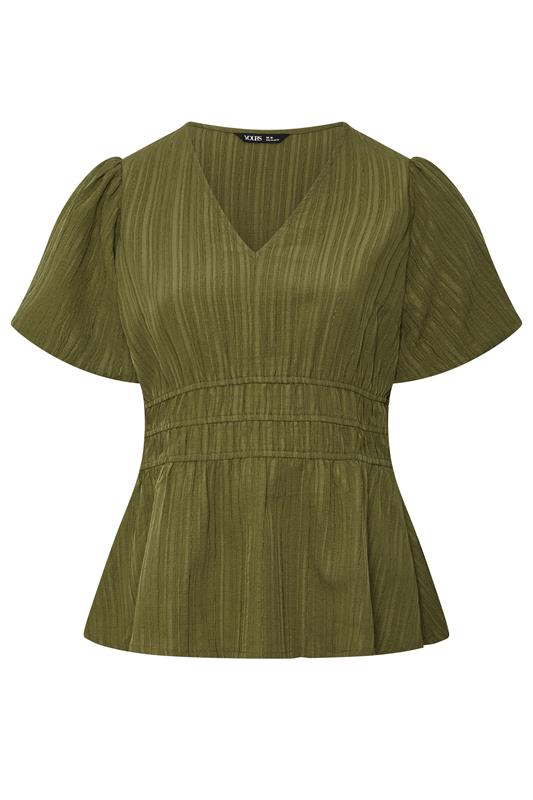 YOURS Plus Size Khaki Green Puff Sleeve Blouse | Yours Clothing 5